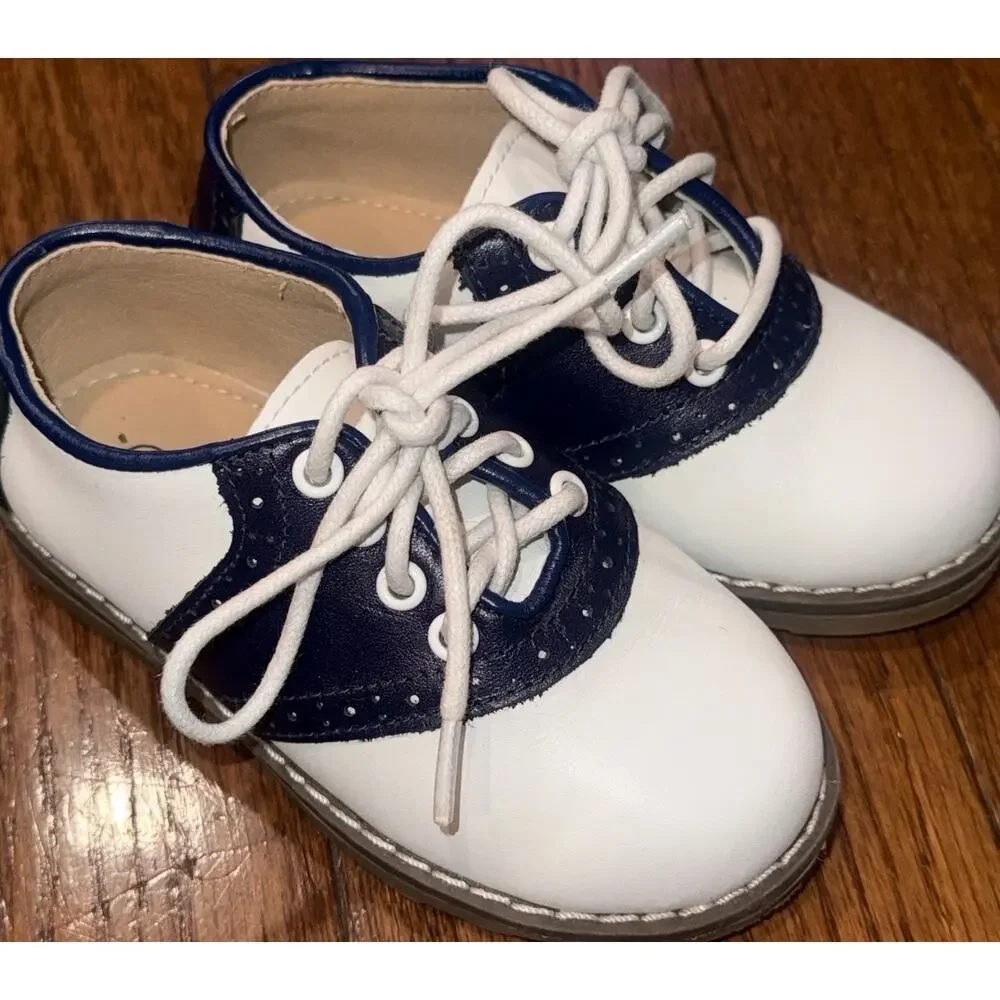 Tiny Toes Navy White Leather Saddle Shoes Toddler Size 8 Boutique Oxford